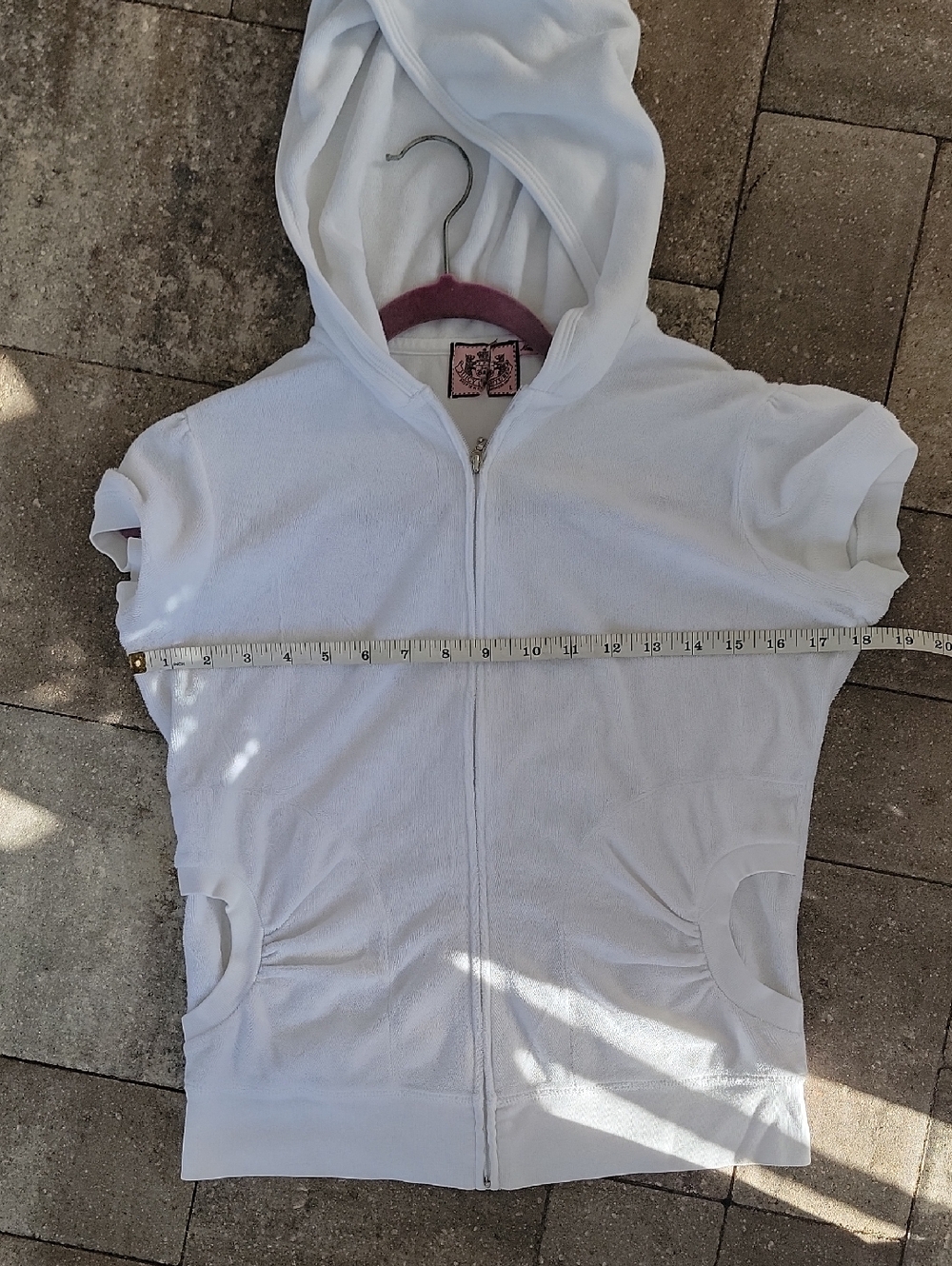 Juicy Couture White Short-Sleeve Terry Cloth Zip Hoodie Vintage 90's Sz L - Picture 5 of 9